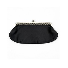 Vintage Black Satin Gold Toned Frame Clutch Handbag Evening Wedding Party Formal