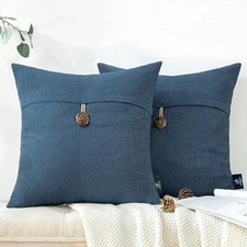 Pack of 2 Farmhouse Throw Pillow Covers Button 18" x 18" Pack of 2 Navy Blue