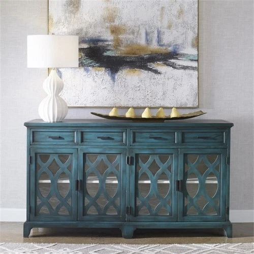 Uttermost Oksana Coastal Wood and Glass Sideboard in Antique Green/Antique White - Picture 3 of 7