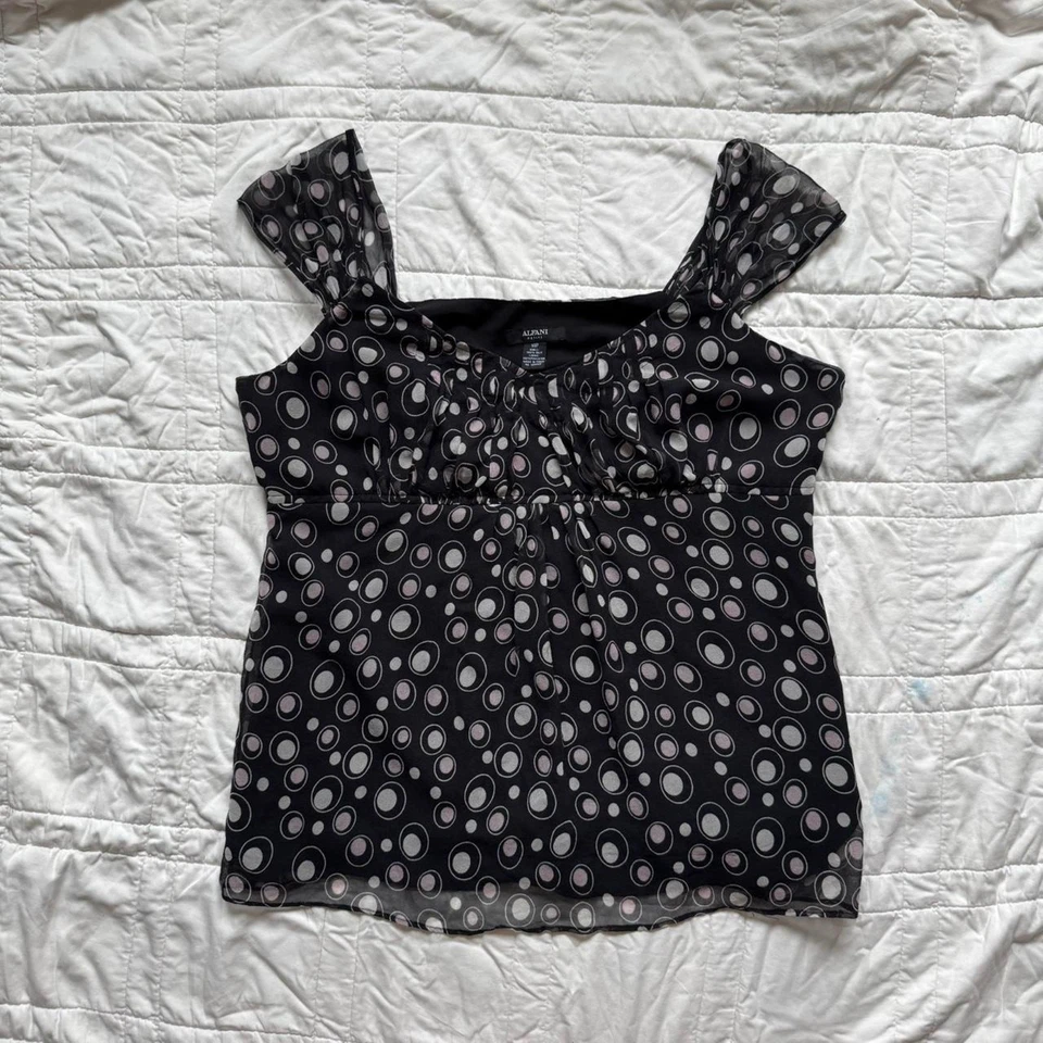 Babydoll Alfani 14P Y2k seda transparente lunares top sin mangas gasa transparente  Foto 2 de 4