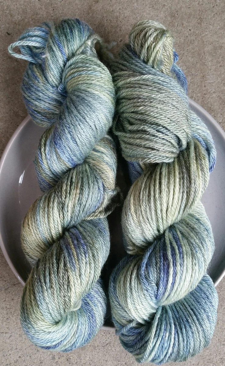 Hand Dyed 8ply Yarn, 2 X 100g 2 X 195m Variegated Blue Olive Merino Bamboo