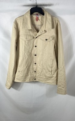 Robe di Kappa Men's Beige Cotton Twill Trucker Jacket Embroidered Logo Sz L