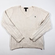 Polo Ralph Lauren Cable Knit Sweater Woman's Size S V Neck Ivory White Cream