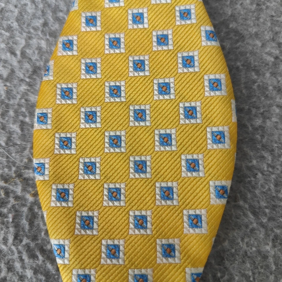 Corbata de pajarita de gallo para hombre amarilla azul geométrica cuadrada preppy Foto 4 de 4