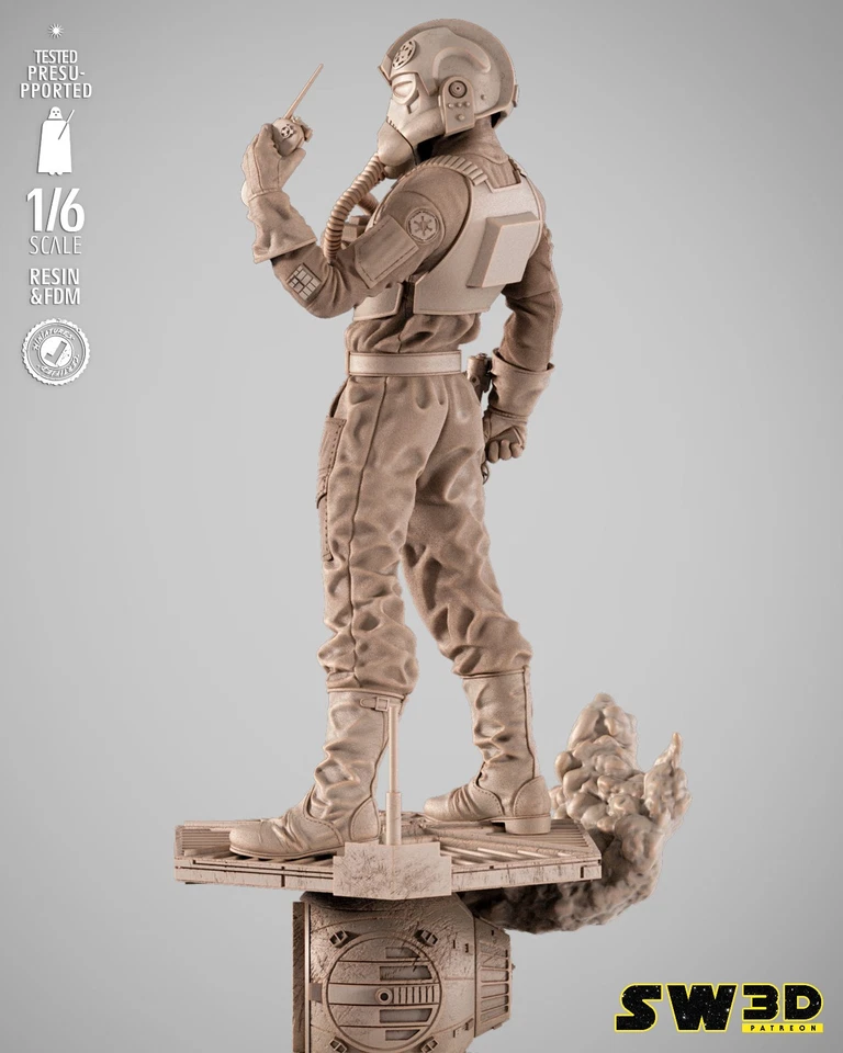 Elite TIE Fighter Pilot Star Wars 3D Printed Figure, Unpainted Imperial Pilot - Image 3 of 4