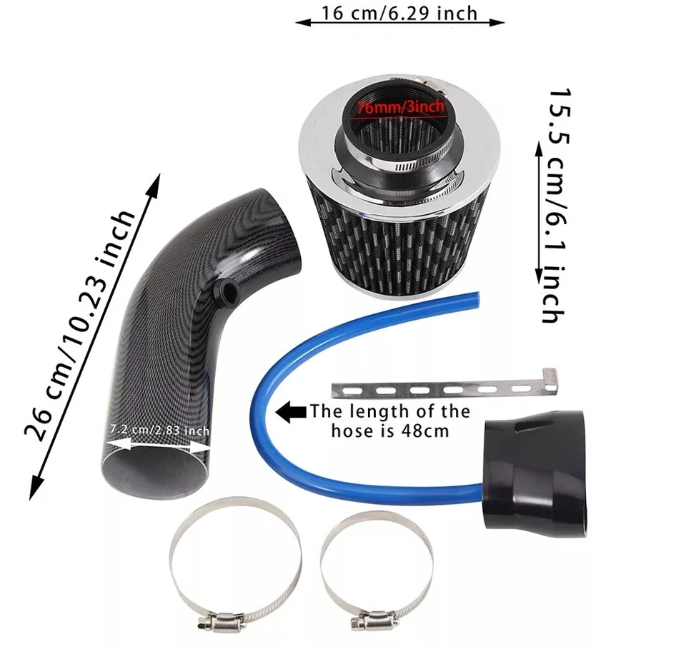 Kit de inducción de filtro de admisión de aire frío de 3" Accesorios para sistema de manguera de flujo de alimentación de tubería Foto 2 de 4