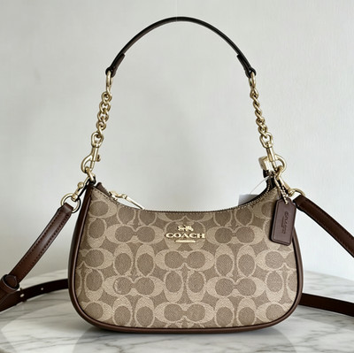 NWT Coach Teri Shoulder Bag Canvas Leather Brown CV933 Free Shipping