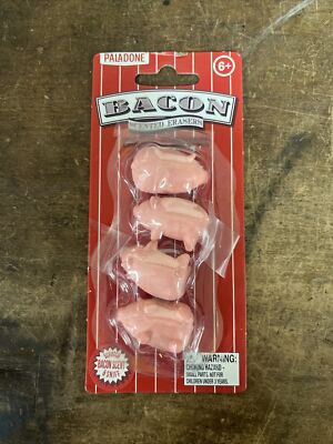 Paladon Bacon Scented Pig Shaped Erasers Qty 4  *please Read* Pink