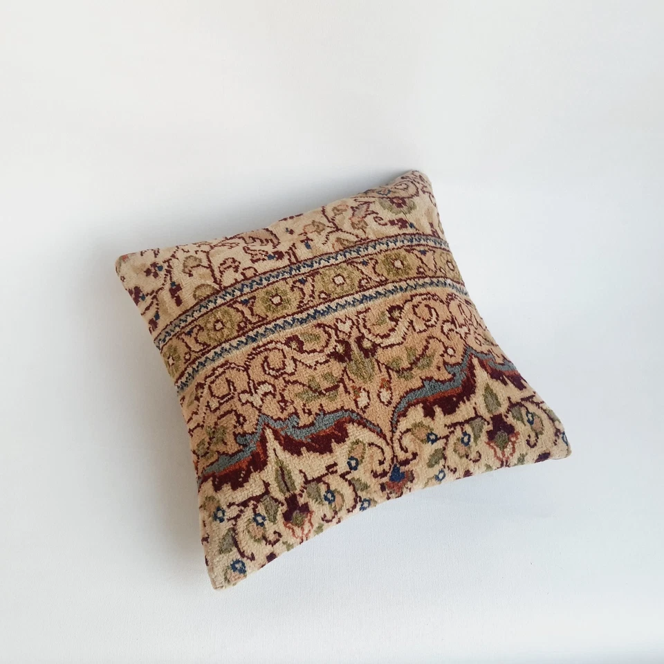 floral handknotted turkish rug pillow cover , decorative carpet cushion case - Image 3 of 4