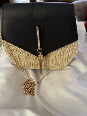 Unbranded Cute Straw Faux Leather Bag Fits iPhone 15 Pro Max Chain Strap