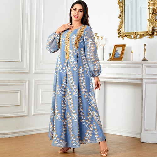 Women Abaya Kaftan Muslim Long Dress Maxi Robe Embroidery Cocktail Vintage Prom - Foto 3 di 8