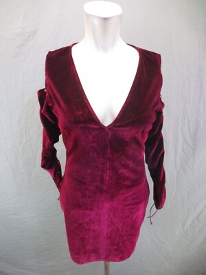 TOBI Size M Womens Plunging Back Zip Long Lace Up Sleeve Velvet Midi Dress  058 | eBay