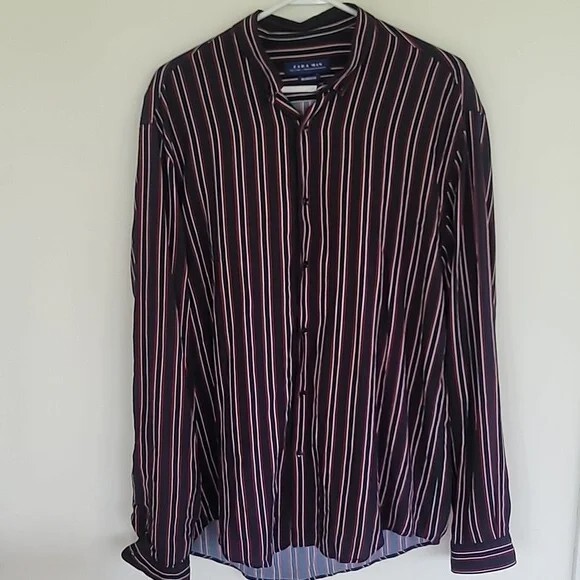 Camicia Zara uomo nera e rossa a righe con colletto taglia large