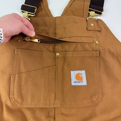 Carhartt Bib Overalls R01 M Duck Canvas Relaxed Fit Double Knee Brown Tan 40X32 - 第 7/9 張圖片