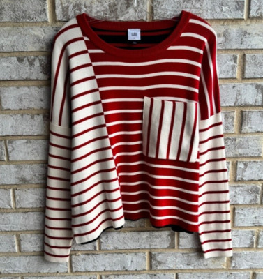 Cabi 5635 Long Sleeve Oversized Pocket Pullover Striped Sweater Women's Size M