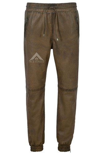 Para Hombre Pantalones de Cuero Real Marrón sucio sudor Pista Pantalón  Cremallera Jogging Inferior 3040 | eBay