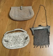 Antique German Silver Mesh Purse and Two Vintage Beaded Purses