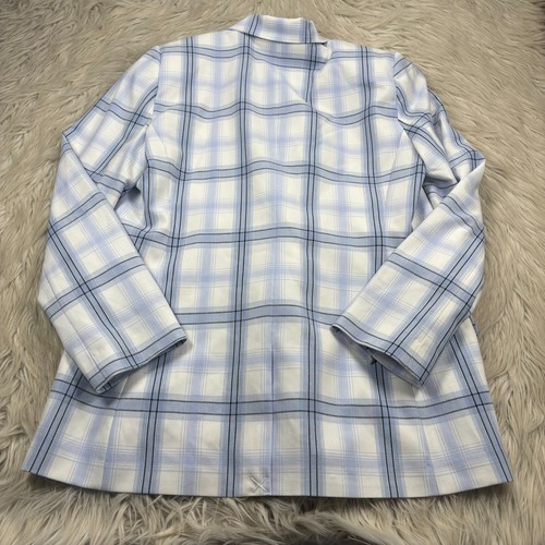 $139 NWT Halogen Women's 14 Blue Windowpane Plaid Single Button Blazer - 第 5/6 張圖片