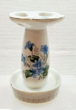 Vintage Ceramic Toothbrush Holder Blue Flowers Floral Pattern Japan