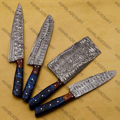 Messerset 4-teilig Damast Kochmesser Profi Küchenmesser, Küche 
