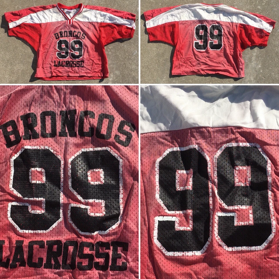 Jersey de malla recortada BRONCOS 99 LACROSSE hecho en EE. UU. usado desgastado desvanecido talla XL Foto 3 de 4
