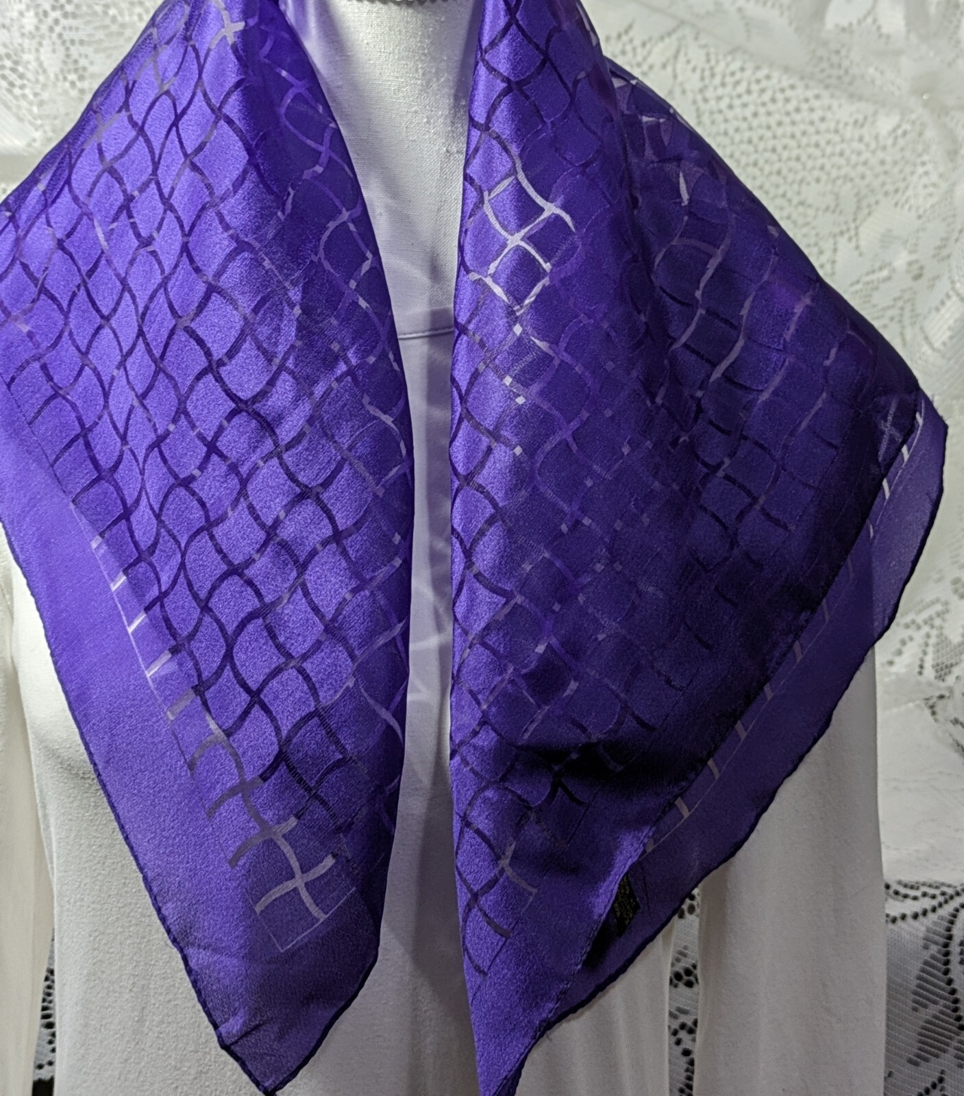 Vintage Purple Square Head Scarf Semi-Sheer Japan 25x25 Ponytail Wrap
