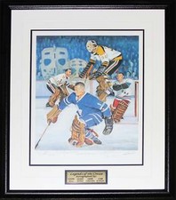 Legends of the Crease /1966 Hockey Lithograph Signed Bower Worsley Hall Cheevers