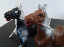 Lot of 3 BERGEN Plastic Horse Figures / Figurines- White, Black, Brown