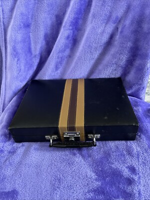 Vintage Backgammon Set in Travel Case Brown Faux Leather Large Pieces (1.5 inch)