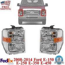 Front Headlight Assembly Halogen LH & RH Side For 2008-14 Ford E-150 E-250 E-350