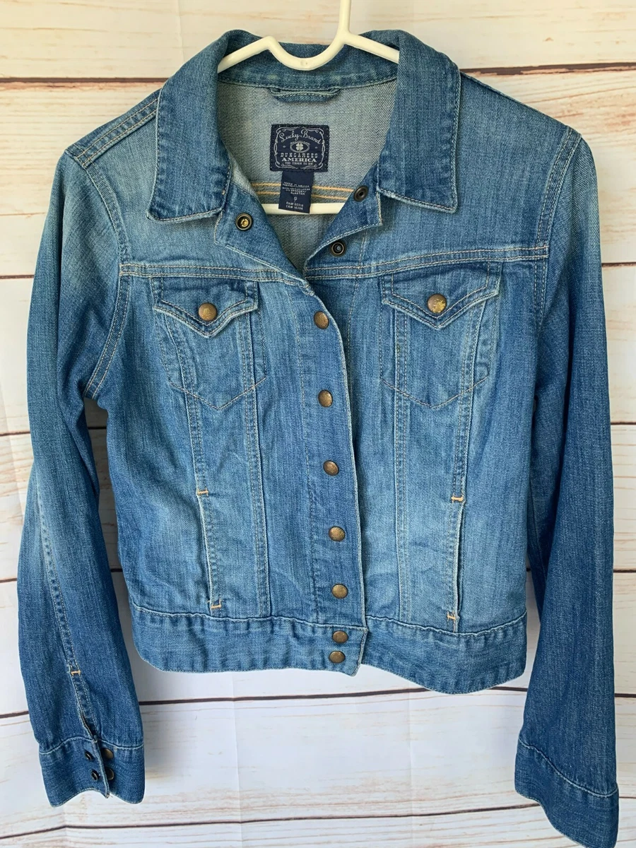 Lucky Brand Dungarees America Women's Denim Trucker Jean Jacket Distressed  Small