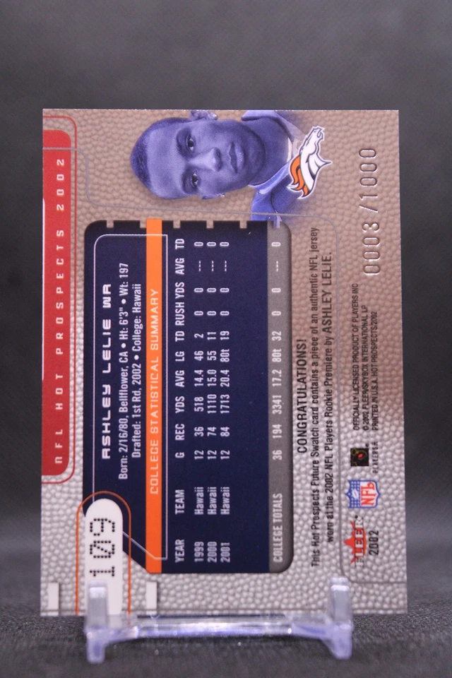 Ashley Lelie #109 2002 Fleer Hot Prospects Denver Broncos SN/1000,RC - Image 2 of 2