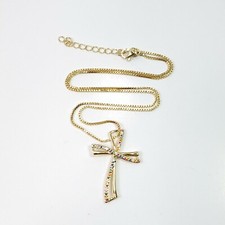 N0196 Dainty Gold Tone Metal Chain Rhinestone Cross Design Mini Pendant Necklace