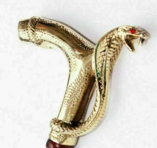 Working Style Brass Golden Cobra Head Handle Wooden Walking Stick Cane Handmade