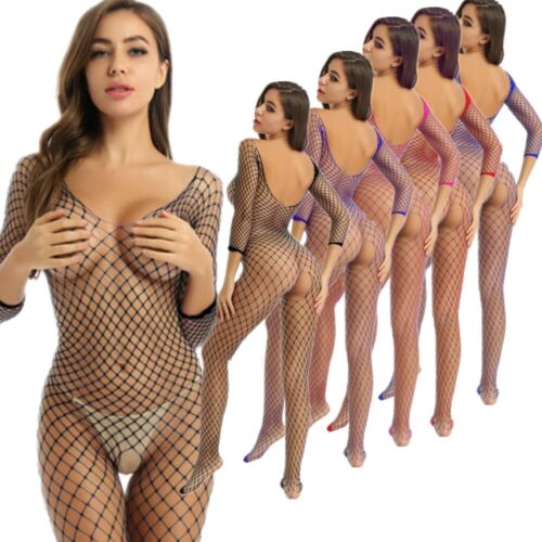 Sexy Women Crotchless Fishnet Bodysuit Full Body Stocking Babydoll Pantyhose - Afbeelding 1 van 66