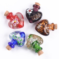 Bottiglia olio essenziale vetro lavorato a mano forma di cuore 25 mm per pendente fai da te