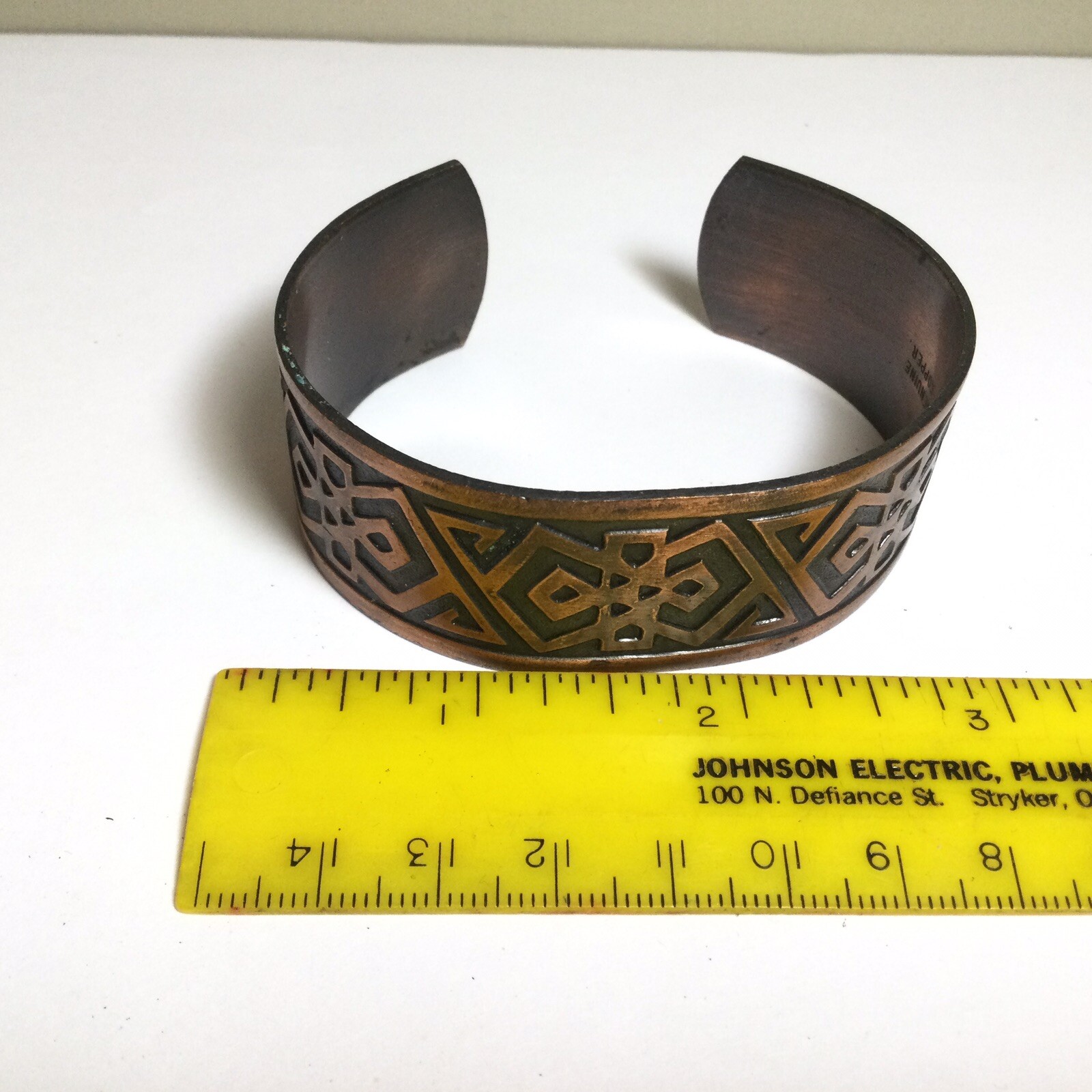 PRETTY EMBOSSED SOLID COPPER CUFF BRACELET NICE D… - image 6