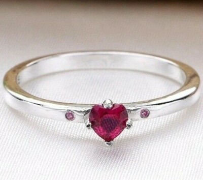 ECHT SILBER 925 ONE LOVE HERZ RUBIN ROT VALENTINSTAG RING GR 58 SALE!