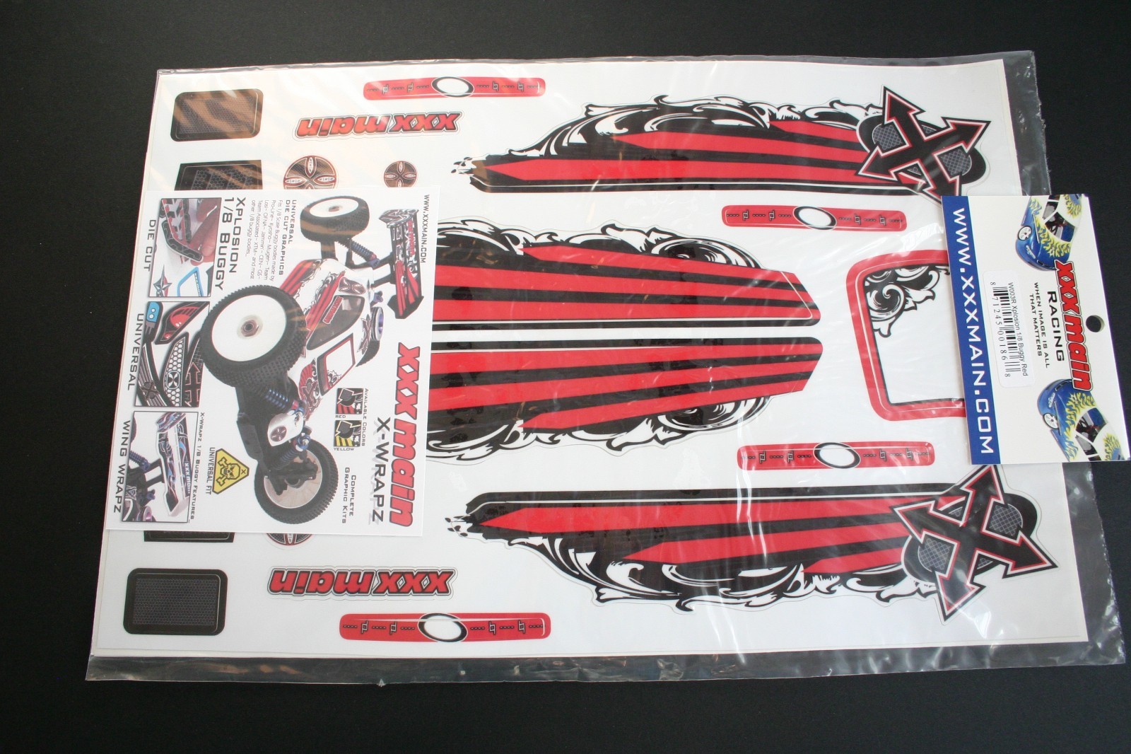 XXX Main X-Wrapz Xplosion 1/8th Buggy Red Complete Decals / Stickers Kit W003R