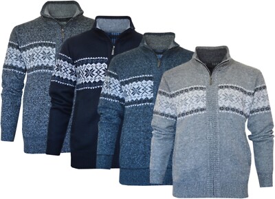 Reißverschluss Strick Cardigan gefüttert Azteken Design Trichterkragen Pullover Pulli mit Taschen