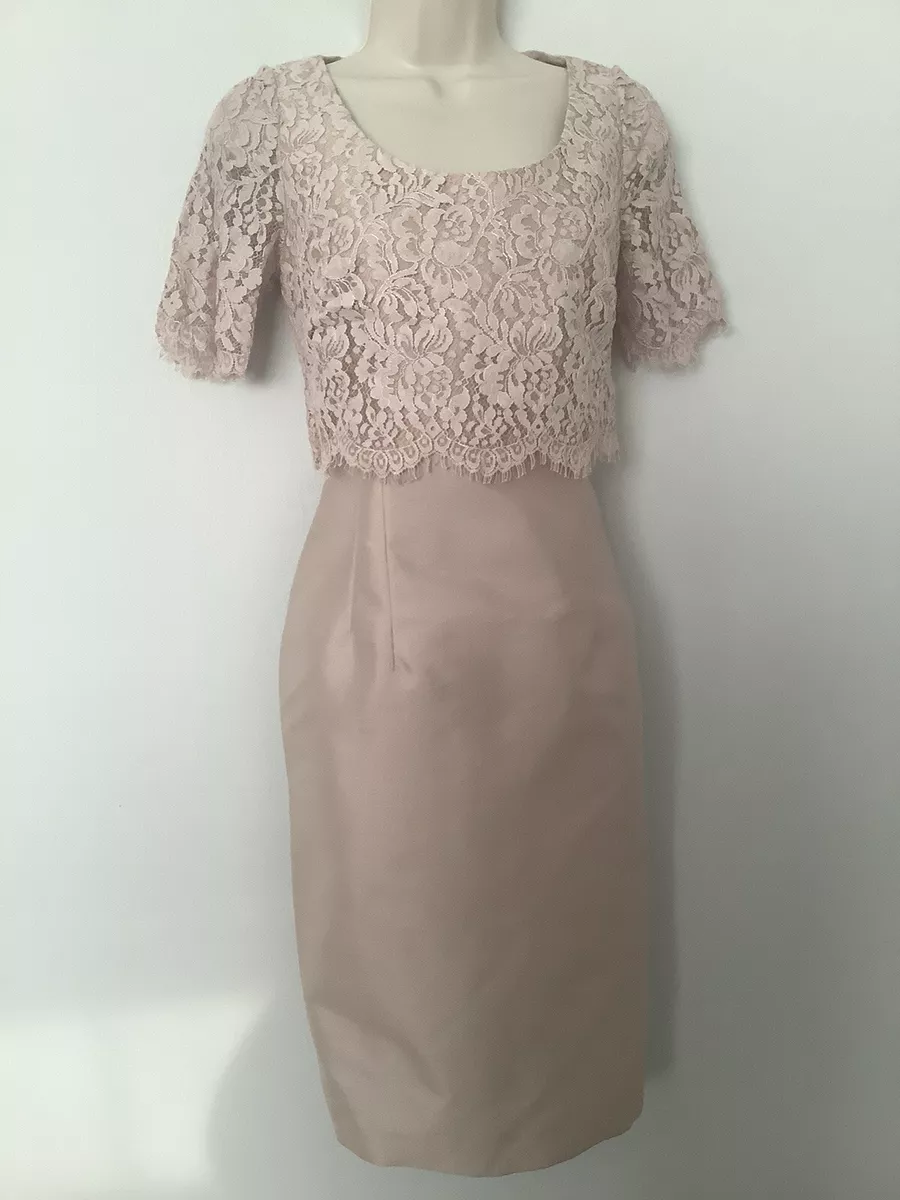 BNWT Hobbs Livia Silk Wool Mix Dress Size 8 Dusky Pink Lace Half