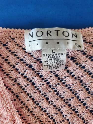 Norton Studios Grandma Style Open Knit Button Short Cardigan Sweater Pink Sz L - Picture 4 of 11