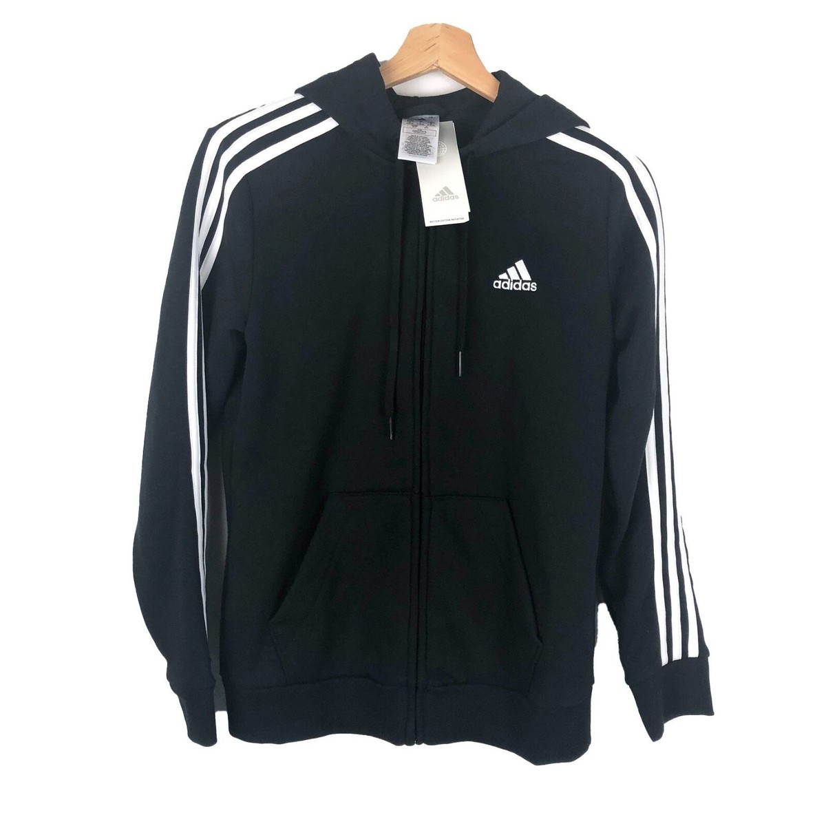 Adidas NWT Black Three Stripe Long Sleeve Fleece Full Zip Hoodie Adidas NWT Black Three Stripe Long Sleeve Fleece Full Zip Hoodie