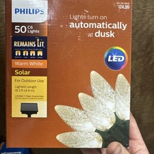 Philips 50ct Christmas Lights SOLAR POWERED Faceted C6 String Lights WARM WHITE