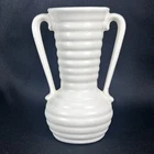Vintage SHAWNEE POTTERY Ceramic Ringed Double Handle Vase White 5.5"