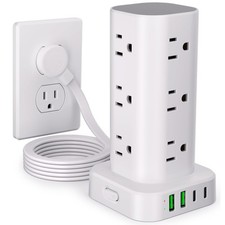 6FT Power Strip Tower Surge Protector, 12 Wide Spaced Outlets, 4 USB