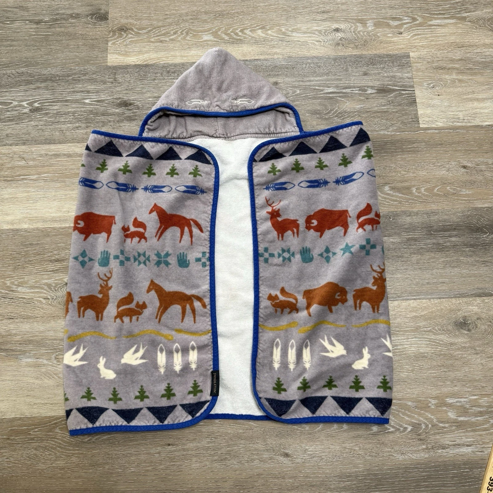 Pendleton Hooded Kids Gray Towel Shared Paths Southwestern Native Animal Print