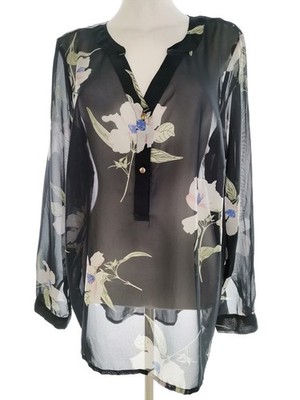 ZIZZI Damen Popover Tunika Bluse Gr. S Marineblau Langer Ärmel Knöpfe