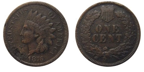 1876 Indian Head Cent XF Details