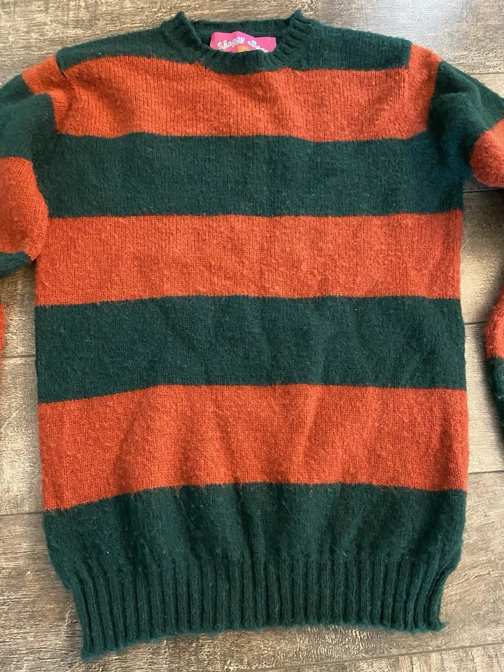 Howlin - Scotland Shaggy Bear Sweater- Chunky Stripes- Green/Orange-Red Rugby S - Image 2 of 4